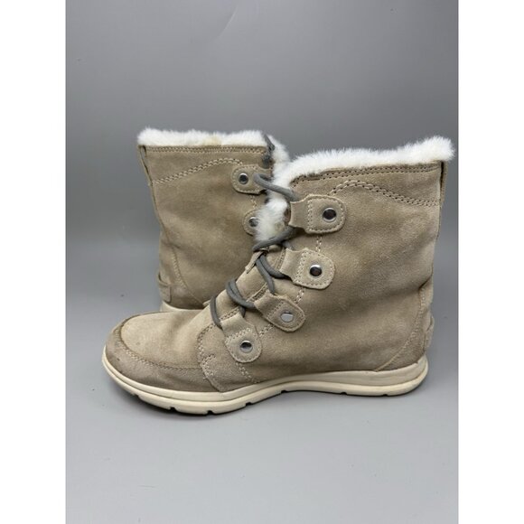 Sorel Winter Boots Womens 11 Explorer Il Joan Beige Suede Faux Fur NL3424-271 - Picture 2 of 8